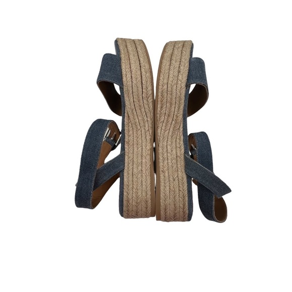 Polo Ralph Lauren Blue Denim Espadrille Platform Sandals Size 37 1/2 Women's - Picture 6 of 9